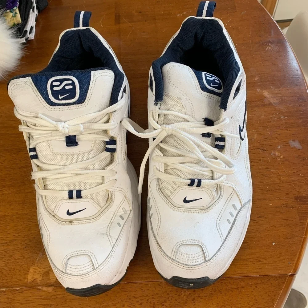 NIKE Air comfort cushion mens white sneakers size 12 blue Swoosh